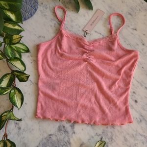 NWT BCBGeneration Coral Pointelle Knit Ruched Front Cropped Camisole Tank Medium